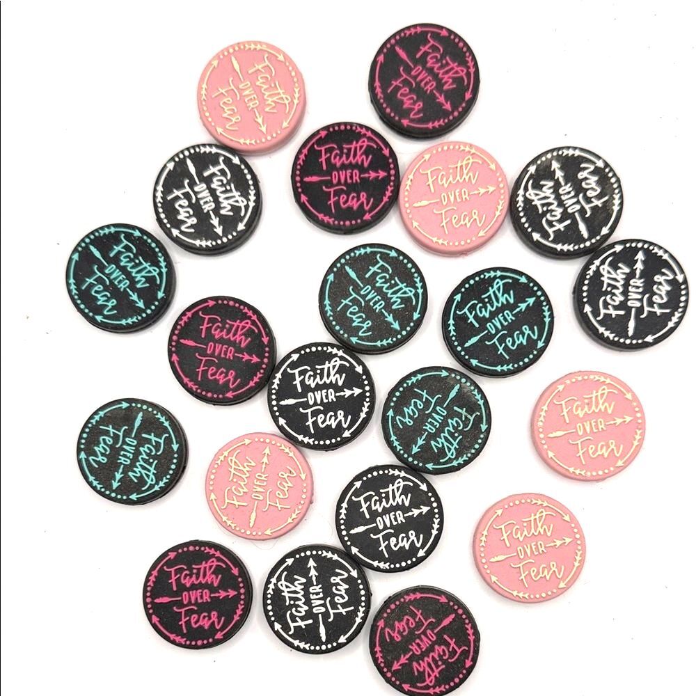 Faith Over Fear Round Buttons - Pink, Black, Teal